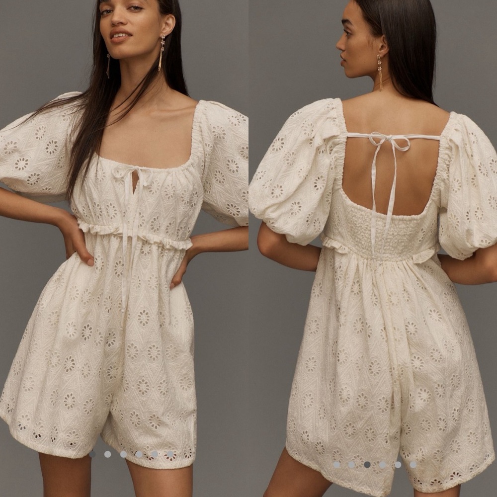 NWT Anthropologie Petite White Eyelet Romper Sz Medium MP
